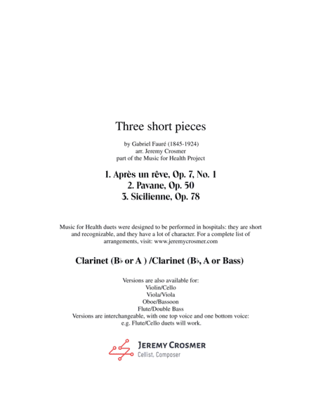 Fauré: Après un rêve, Pavane, and Sicilienne - Music for Health Duet 2 Clarinets (arr. Jeremy Crosmer)
