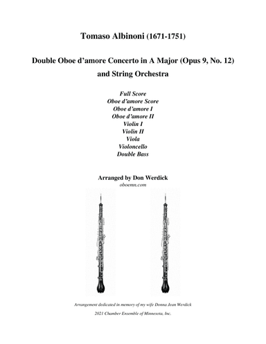 Double Oboe d’amore Concerto in A Major, Op. 9 No. 12 and String Orchestra (arr. Don Werdick (1946 - ))