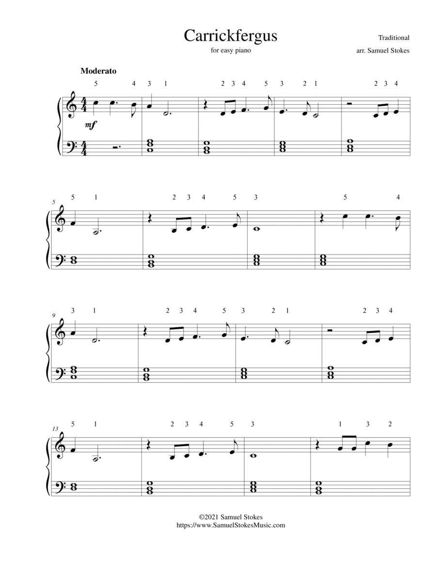Carrickfergus - for easy piano (arr. Samuel Stokes)