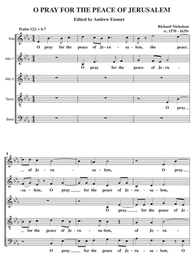 O Pray For The Peace Of Jerusalem A Cappella (arr. Edited by Andrew Emmet)