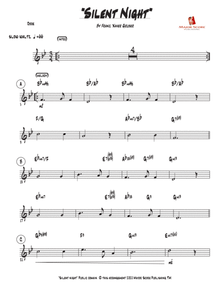 Silent Night - Oboe & Piano (Bb Major) (arr. MAJOR SCORE PUBLISHING TM.)