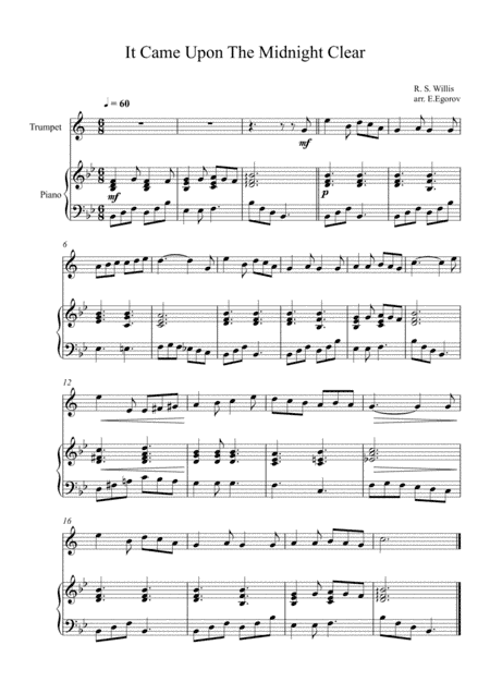 It Came Upon The Midnight Clear, Richard Storrs Willis, For Trumpet & Piano