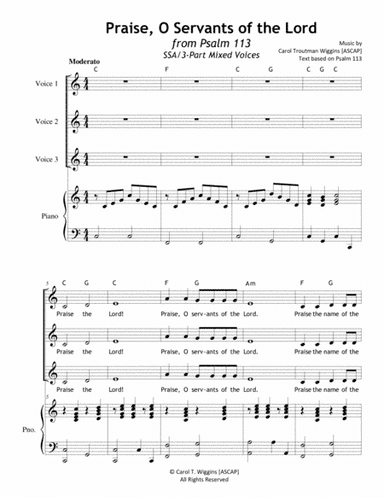 Praise, O Servants of the Lord (from Psalm 113) SSA or 3-Part Mixed