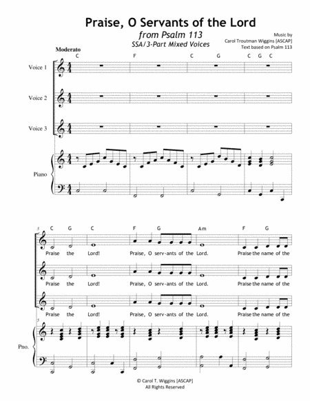 Praise, O Servants of the Lord (from Psalm 113) SSA or 3-Part Mixed