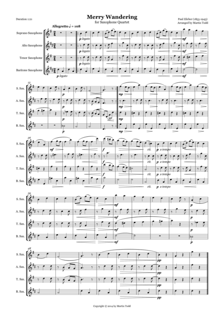 Merry Wandering for Saxophone Quartet (arr. Martin Todd)
