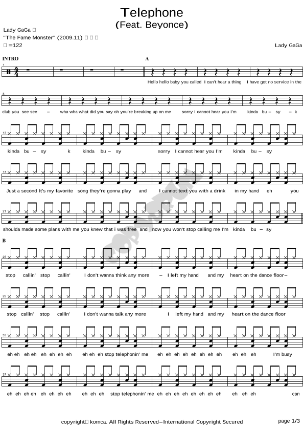 Telephone (feat. Beyonce) (arr. COPYDRUM)