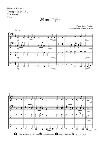 Silent Night - Christmas Carol - Brass Quintet (arr. Daniel H Rosa)
