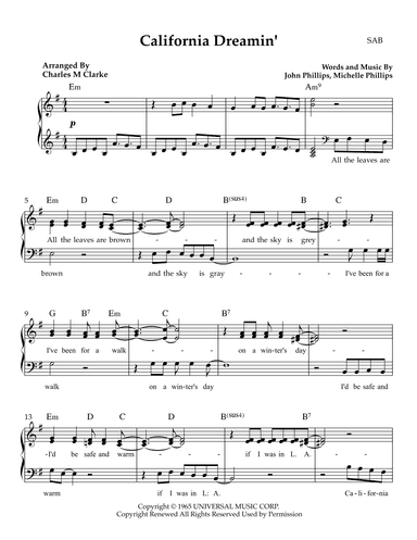California Dreamin' (arr. Charles M Clarke)
