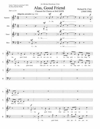 Alas, Good Friend, for SATB voices a Capella