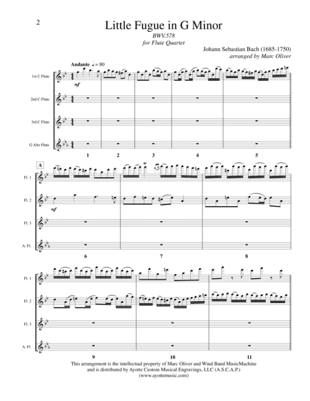 Little Fugue in G minor (for Flute Quartet) (arr. Marc Oliver)
