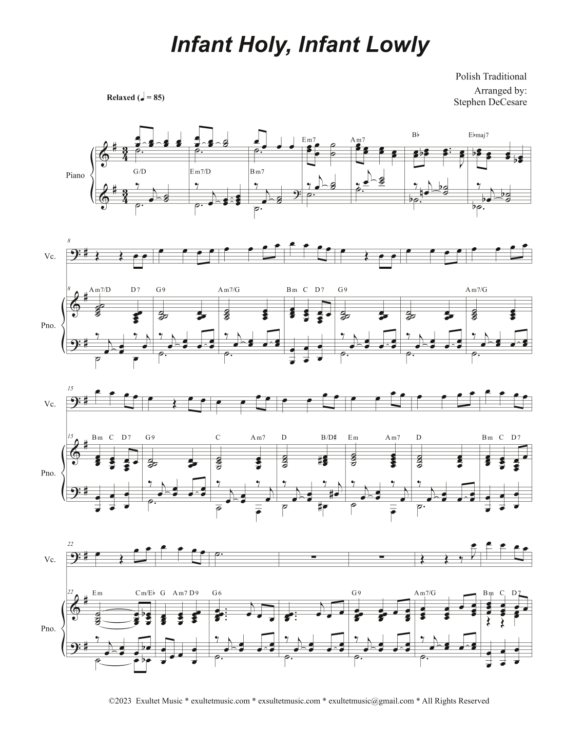 Infant Holy, Infant Lowly (Cello solo and Piano) (arr. Stephen DeCesare)