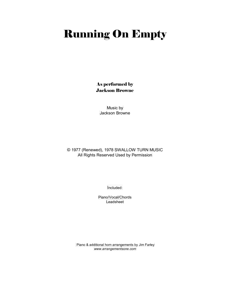 Running On Empty (arr. Jim Farley www.arrangementsone.com)