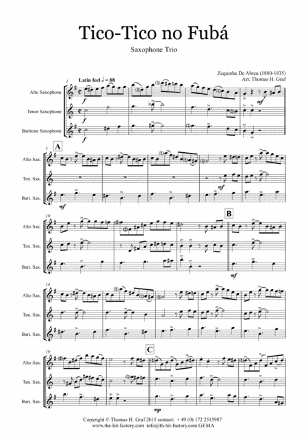 Tico-Tico no Fubá - Choro - Saxophone Trio (arr. Thomas H. Graf)