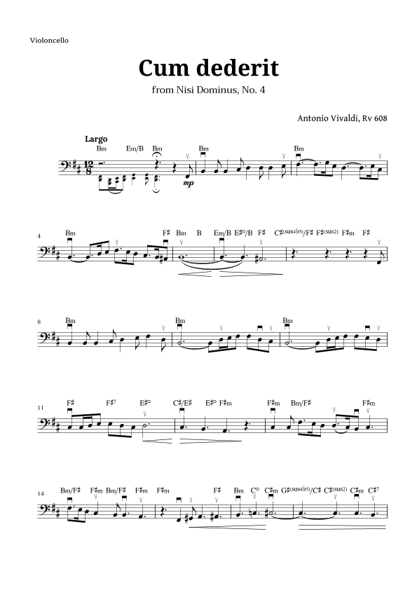 Cum dederit of Vivaldi for Cello and Chords (arr. Langanho)