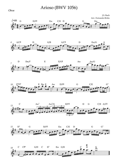 Arioso (J.S. Bach - BWV 1056) for Oboe Solo with Chords (arr. Fernando Britto)