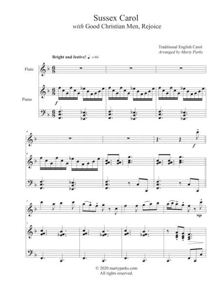 SUSSEX CAROL with Good Christian Men, Rejoice (Flute-Piano) (arr. Marty Parks)