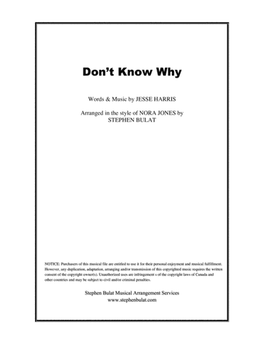 Don't Know Why (arr. Stephen Bulat)