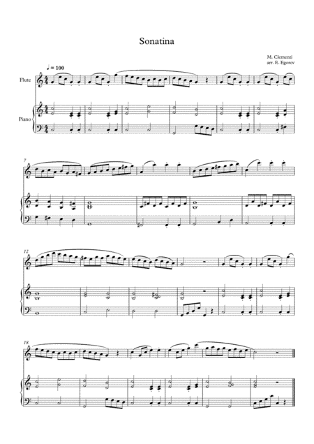 Sonatina (In C Major), Muzio Clementi, For Flute & Piano (arr. Eugene Egorov)