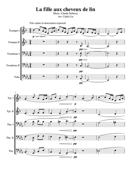 La fille aux cheveux de lin: Brass Quintet (arr. Caleb Liu)