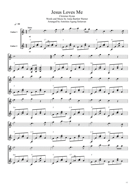 Jesus Loves Me (Duet Guitar Score) (arr. Antonius Agung Setiawan)
