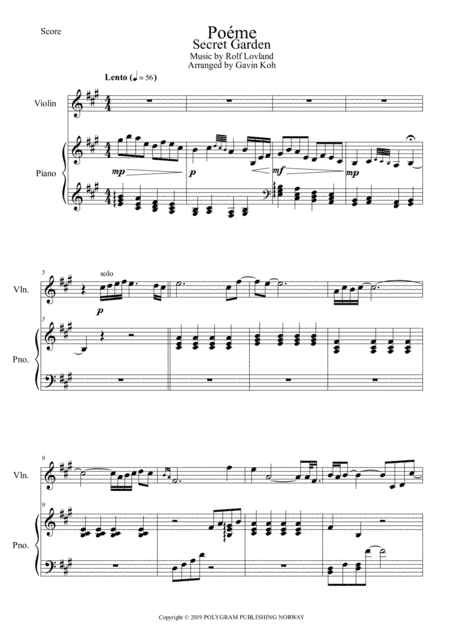 Poeme (arr. Gavin Koh)