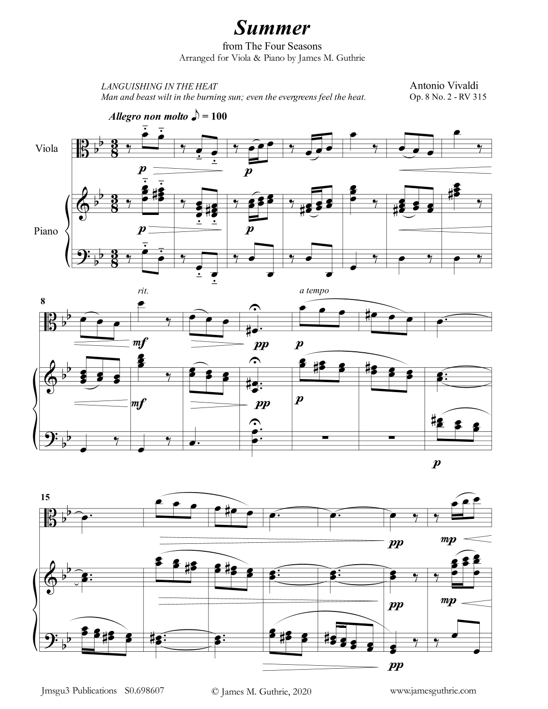 Vivaldi: Summer from the Four Seasons for Viola & Piano (arr. James M. Guthrie, ASCAP)