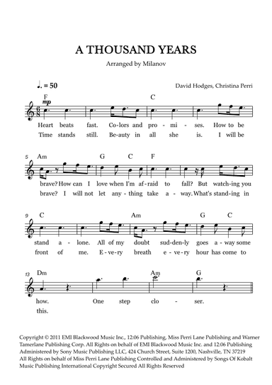 A Thousand Years (arr. Milanov)
