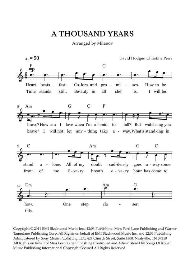 A Thousand Years (arr. Milanov)