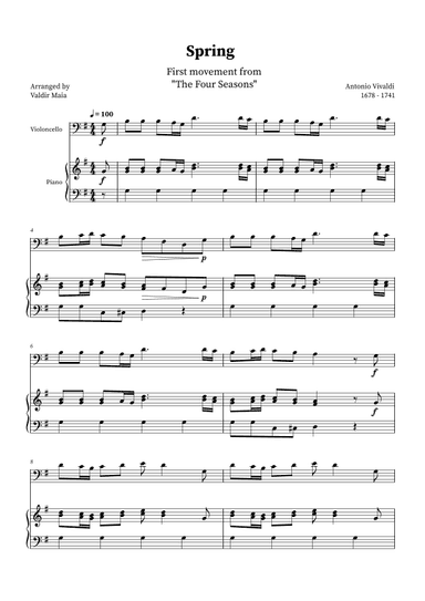 Spring - The Four Seasons for Cello and Piano (G Major) (arr. Valdir Maia)