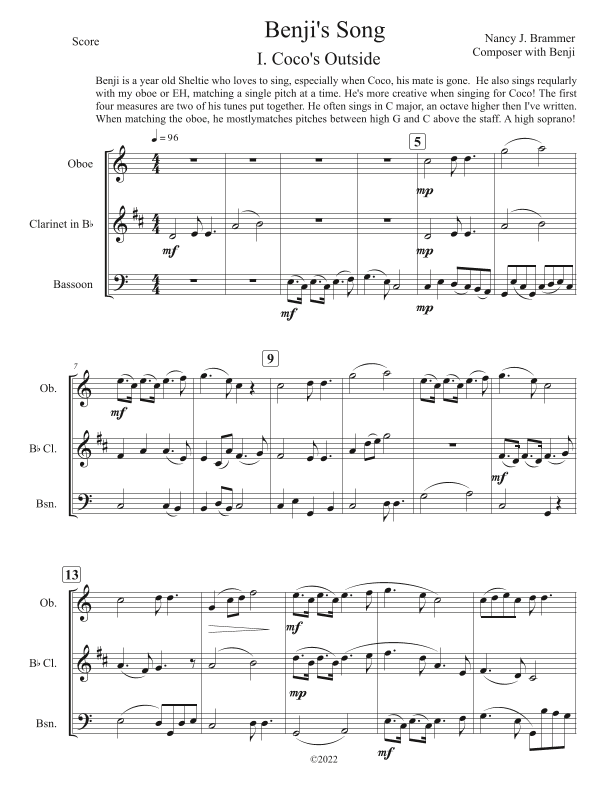 Benji's Song for WW Trio; Oboe, Clarinet and Bassoon
