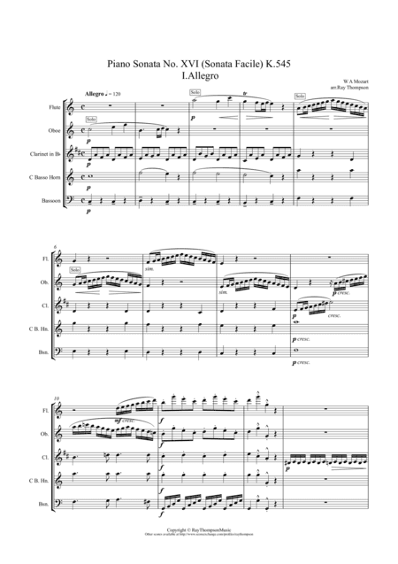 Mozart: Piano Sonata No.16 in C K.545 (Sonata facile/semplice) Mvt.I Allegro - wind quintet (arr. Ray Thompson)