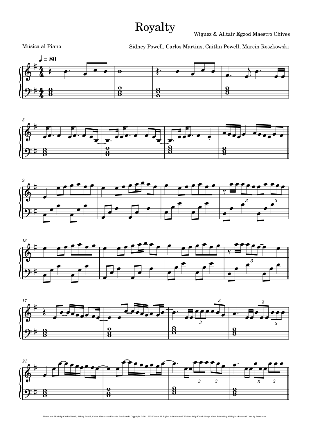 Royalty (arr. Música al Piano)