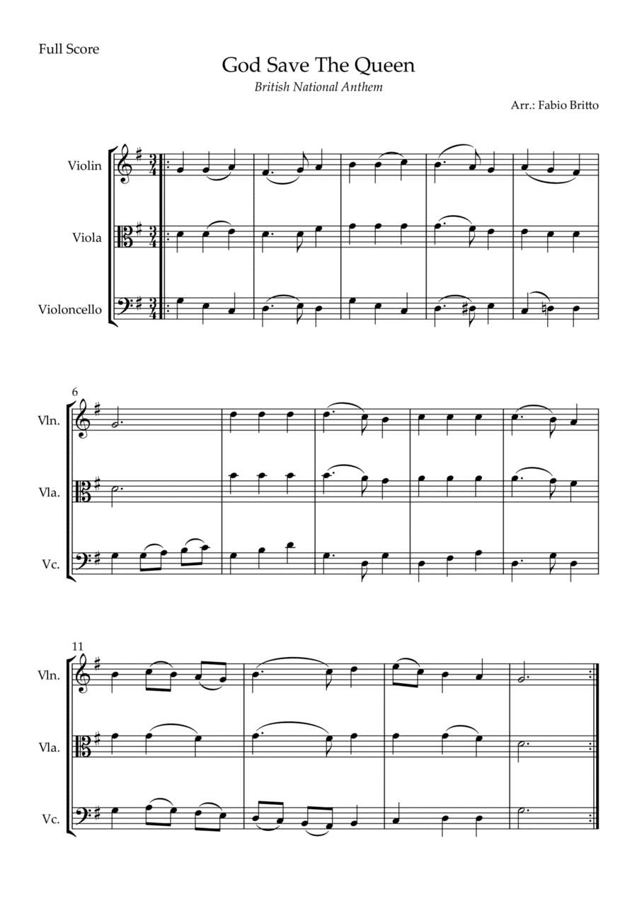 God Save The Queen (British National Anthem) for String Trio (arr. Fabio Britto)
