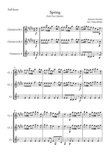 Spring (from Four Seasons of Antonio Vivaldi) for Clarinet Trio (arr. Fabio Britto)