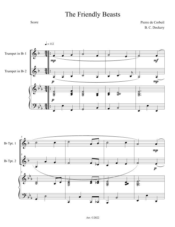 The Friendly Beasts (Trumpet Duet with Piano Accompaniment) (arr. B. C. Dockery)
