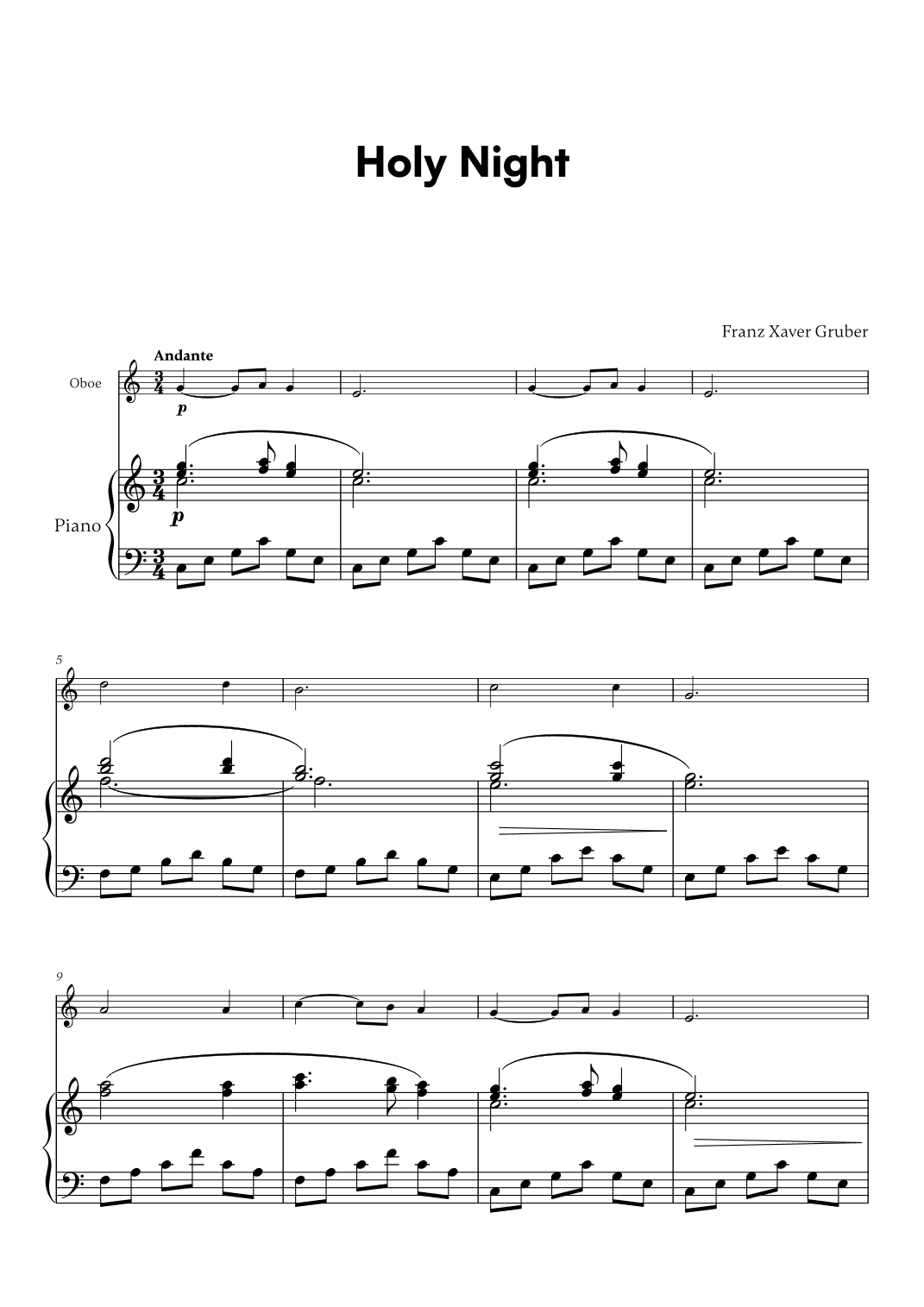 Franz Xaver Gruber - Holy Night (for Oboe and Piano) (arr. Cadenza Editions)