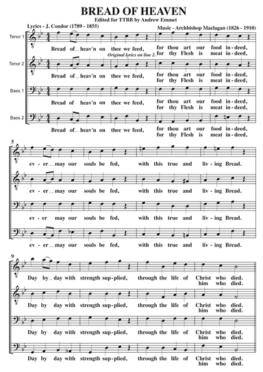 Bread Of Heaven A Cappella TTBB (arr. Andrew Emmet)