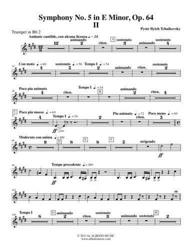 ?Tchaikovsky? Symphony No. 5, Movement II - Trumpet in Bb 2 (Transposed Part), Op. 64 (arr. Doug Clyde)