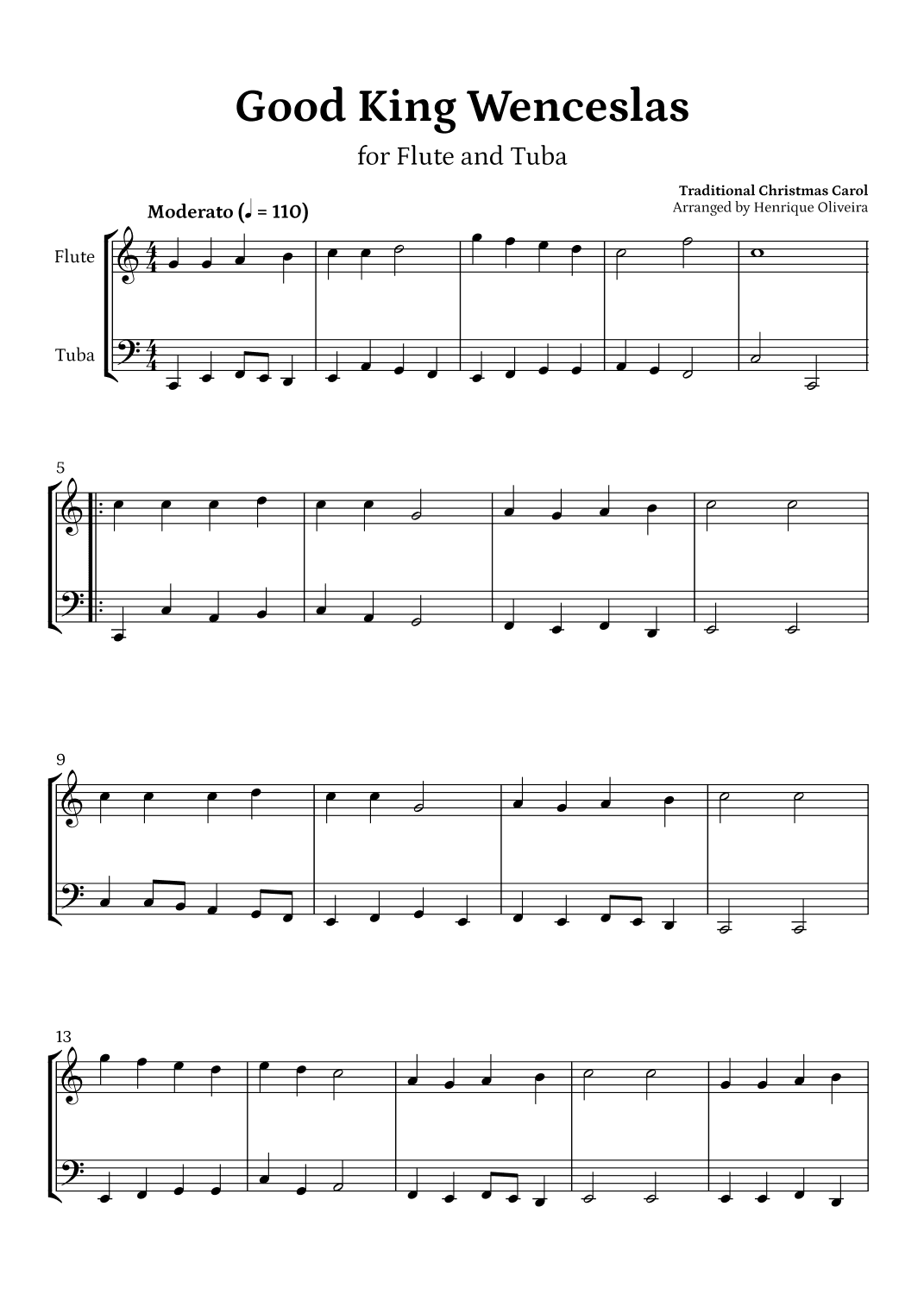 Good King Wenceslas (Flute and Tuba) - Beginner Level (arr. Henrique Oliveira)