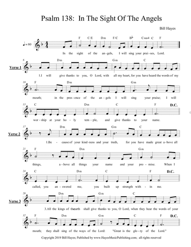 Psalm 138:  In The Sight Of The Angels (Leadsheet)