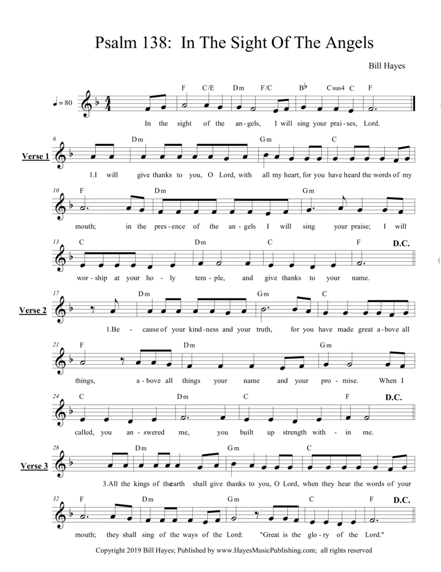 Psalm 138:  In The Sight Of The Angels (Leadsheet)