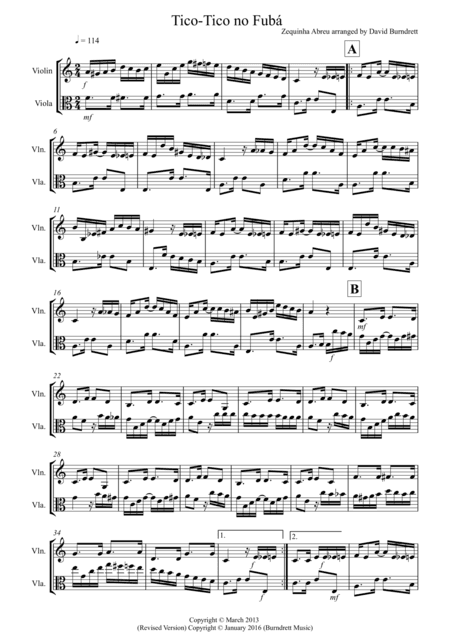 Tico Tico for Violin and Viola Duet (arr. David Burndrett)