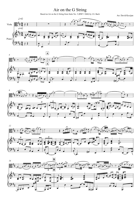Air on the G String (viola & piano) (arr. David Kocijan)