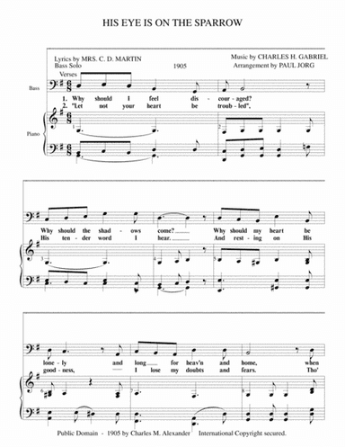 His Eye Is On The Sparrow - Bass Solo w/ piano accompaniment (arr. Paul A. Jorg)