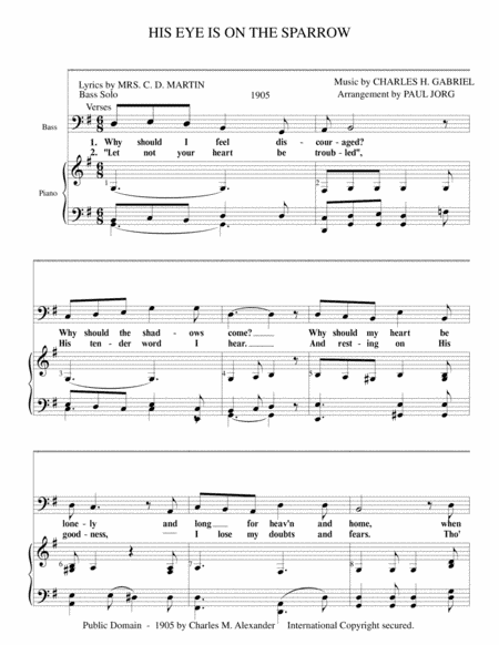 His Eye Is On The Sparrow - Bass Solo w/ piano accompaniment (arr. Paul A. Jorg)