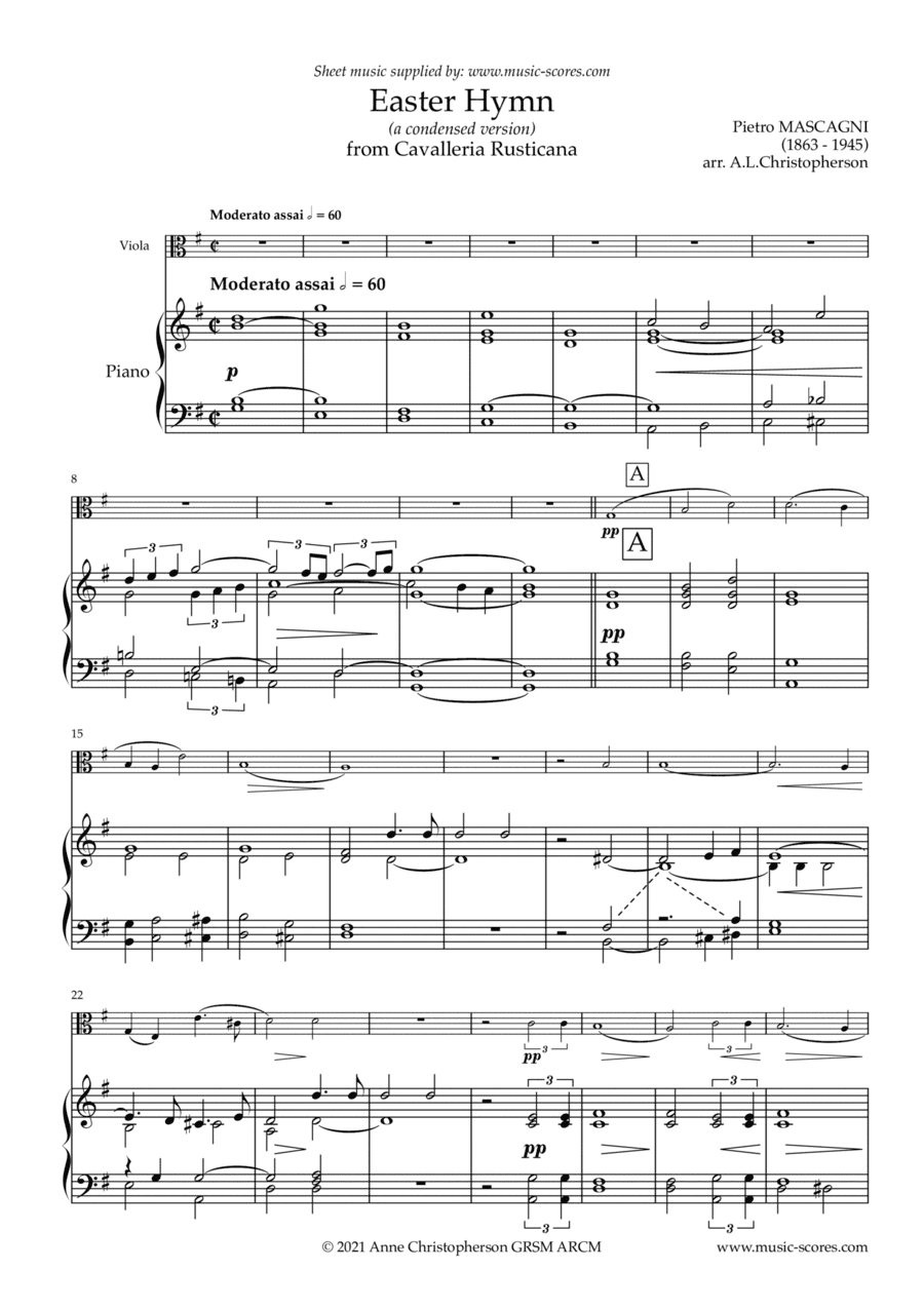 Easter Hymn from Cavaliera Rusticana - Viola and Piano (arr. Anne L Christopherson GRSM ARCM)