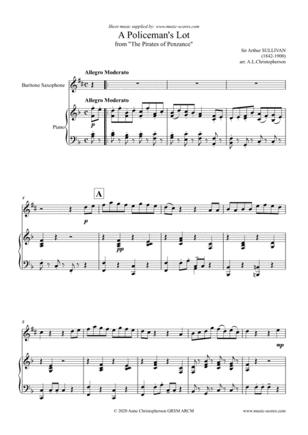 A Policemans Lot - Baritone Sax and Piano (arr. Anne Christopherson GRSM ARCM)