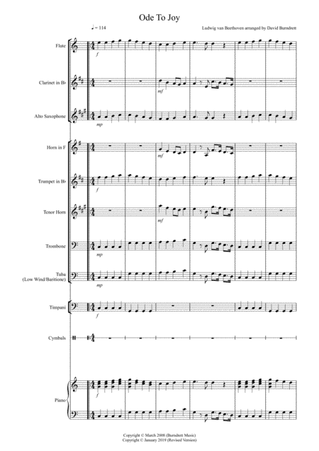 Ode To Joy for School Wind Band (arr. David Burndrett)