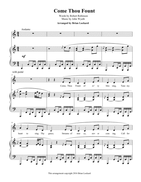 Come Thou Fount Piano and Voice (arr. Brian Lockard)