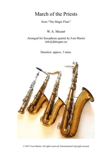 MARCH OF THE PRIESTS (from The Magic Flute by W. A. Mozart) - for Saxophone Quartet (arr. Ivan Marini)